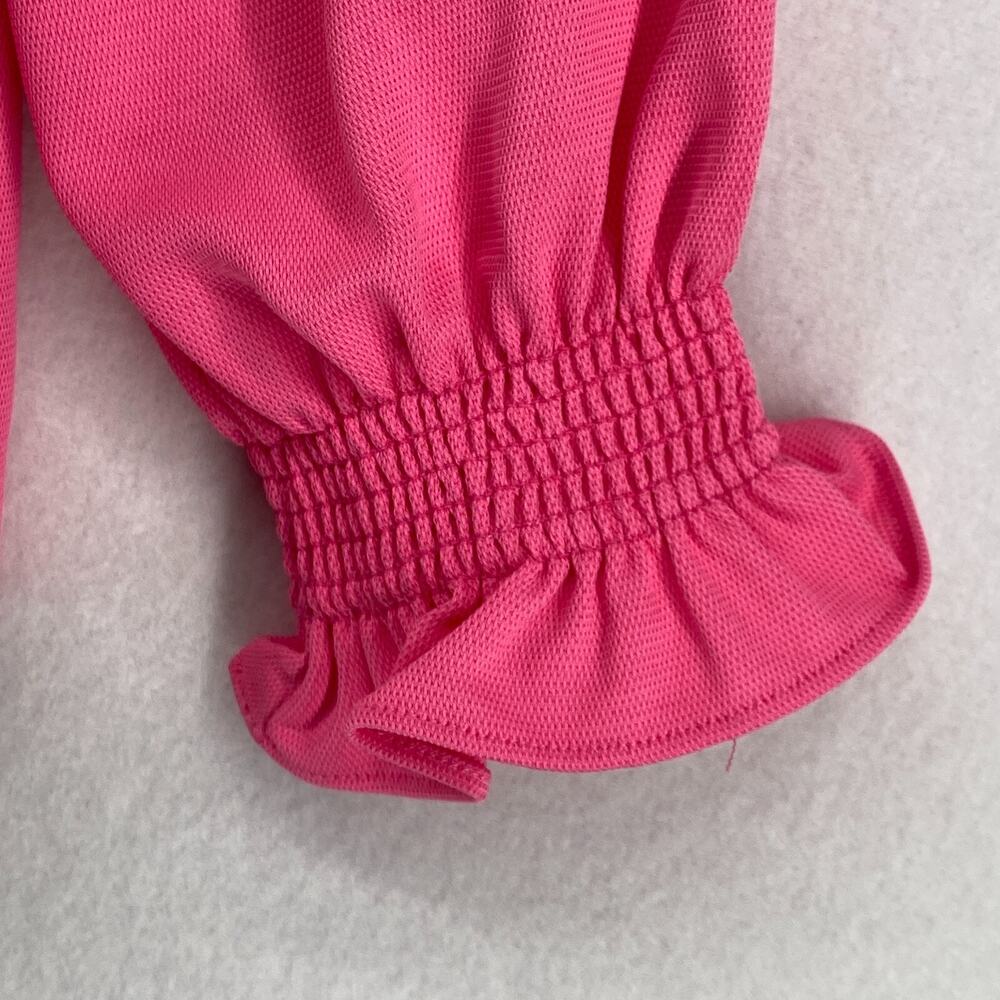 TUCKERNUCK Top XS Shirred Ruffle Off the Shoulder Long Sleeve Blouse Pink - Picture 9 of 13